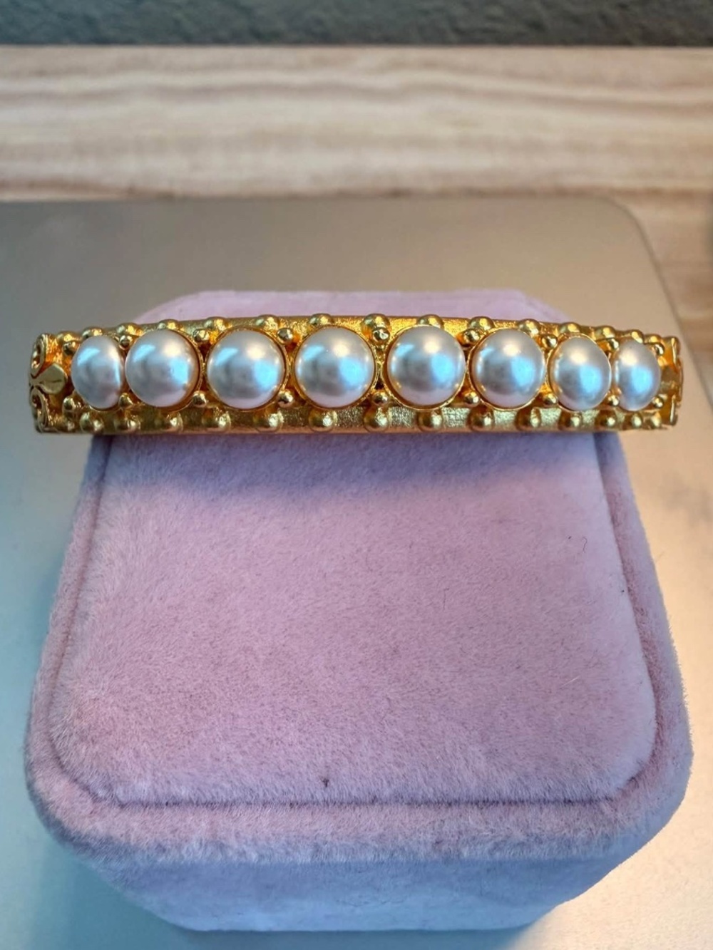 French Kande Gold Bangle With Swarovski Pearls